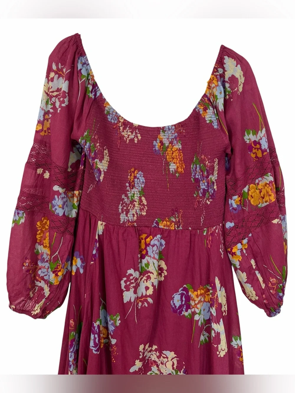 Free People Morning Glory Maxi Dress Floral Garden Handkerchief Hem Medium